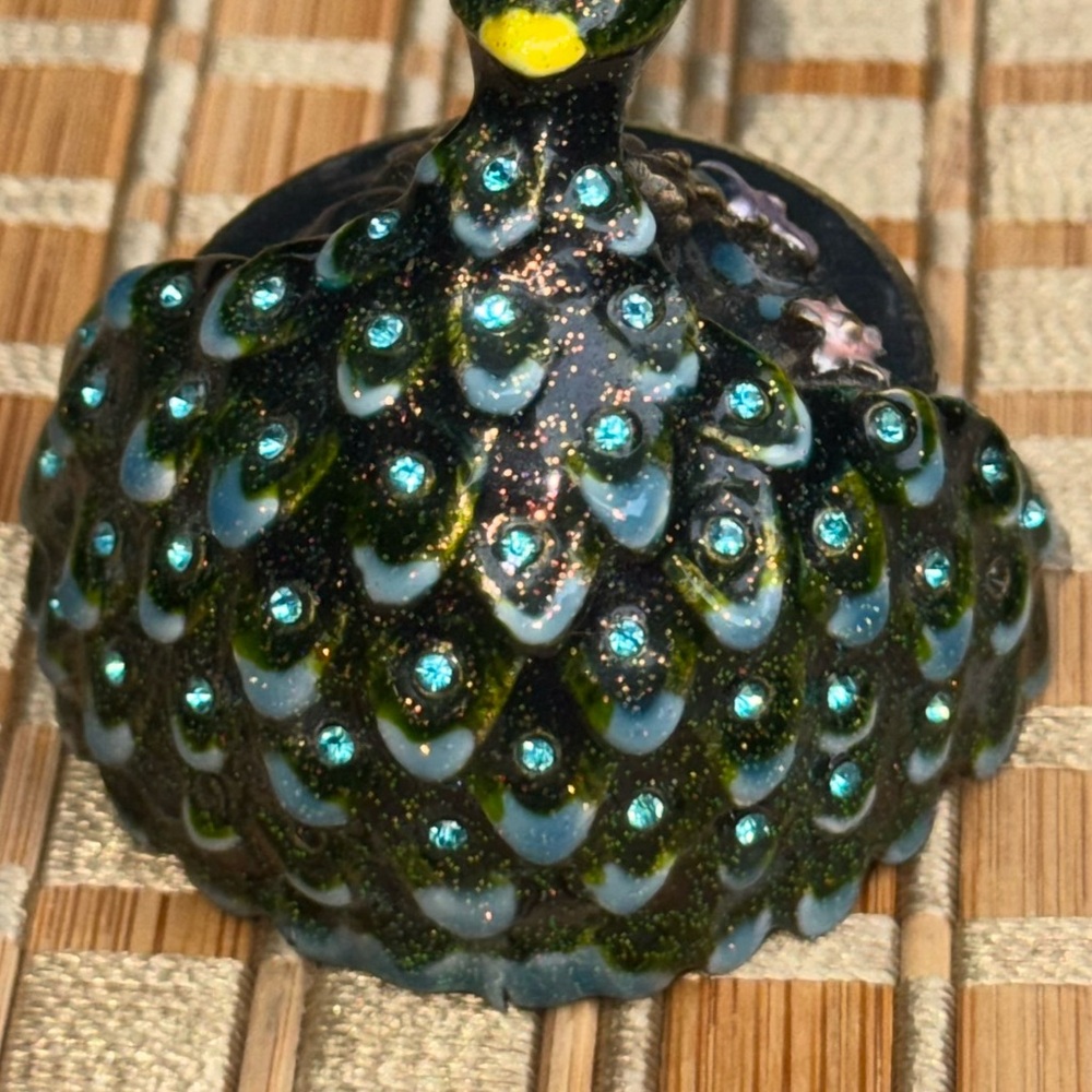 Crystal Bejeweled Blue And Green Peacock Trinket Pill Jewelry Box - Picture 4 of 16